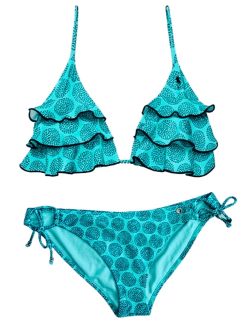 RAISINS Navy & Aqua Sliding Triangle Dot Layered Ruffle Bikini Set